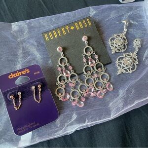 Earring Bundle Jewelry set with bag dangling pink prom fancy